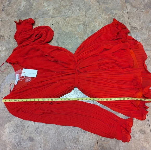 NWT Endless Rose Large Bright Red Lined Chiffon Pleated Mini Dress w/ Ruffles - Picture 9 of 9